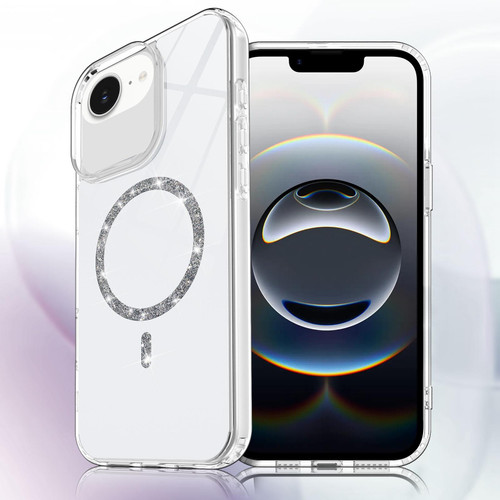 iPhone 16e / 17e Transparent MagSafe Glitter Powder Acrylic Phone Case - White