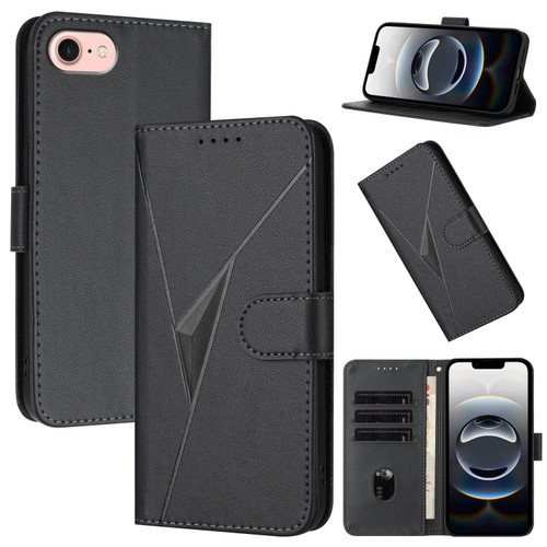 iPhone 16e / 17e Triangle Pattern Buckle Clasp Leather Phone Case - Black