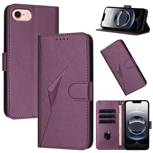 iPhone 16e / 17e Triangle Pattern Buckle Clasp Leather Phone Case - Dark Purple