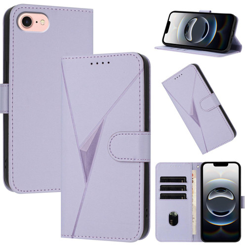 iPhone 16e / 17e Triangle Pattern Buckle Clasp Leather Phone Case - Light Purple