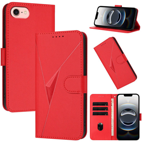 iPhone 16e / 17e Triangle Pattern Buckle Clasp Leather Phone Case - Red