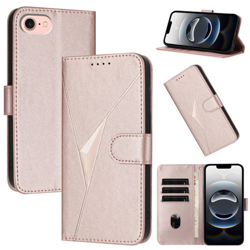 iPhone 16e / 17e Triangle Pattern Buckle Clasp Leather Phone Case - Rose Gold