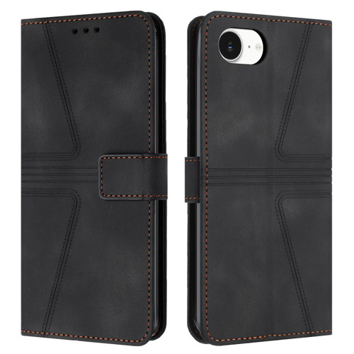 iPhone 16e / 17e Triangle Solid Color Leather Phone Case - Black