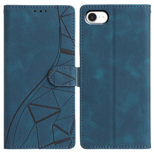 iPhone 16e / 17e Triangles Embossed Leather Phone Case - Blue