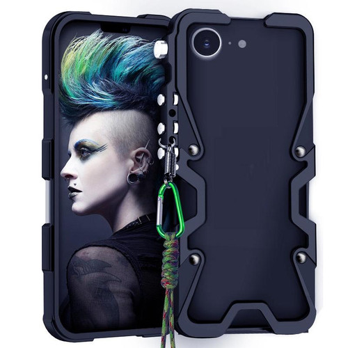 iPhone 16e / 17e Trigger Design Hollow Metal Frame Phone Case with Lanyard - Black