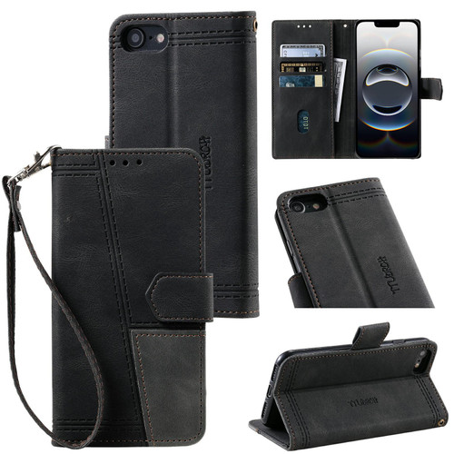 iPhone 16e / 17e TTUDRCH Embossed Line Splicing Leather Phone Case - Black