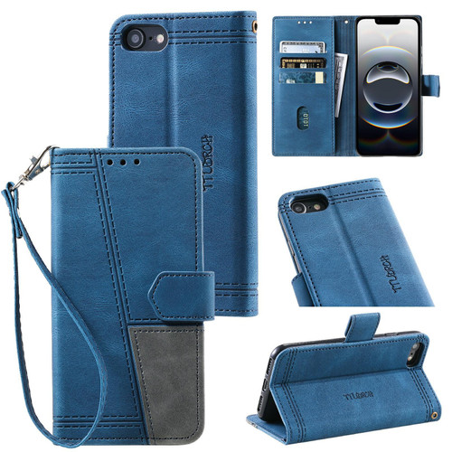 iPhone 16e / 17e TTUDRCH Embossed Line Splicing Leather Phone Case - Blue