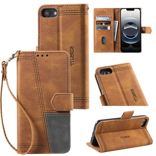 iPhone 16e / 17e TTUDRCH Embossed Line Splicing Leather Phone Case - Brown