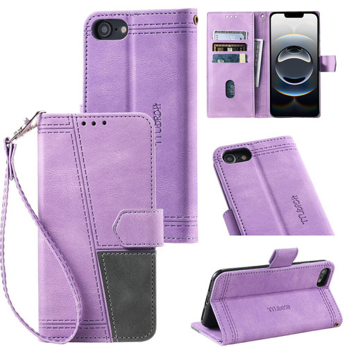 iPhone 16e / 17e TTUDRCH Embossed Line Splicing Leather Phone Case - Purple