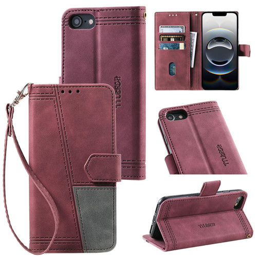 iPhone 16e / 17e TTUDRCH Embossed Line Splicing Leather Phone Case - Wine Red