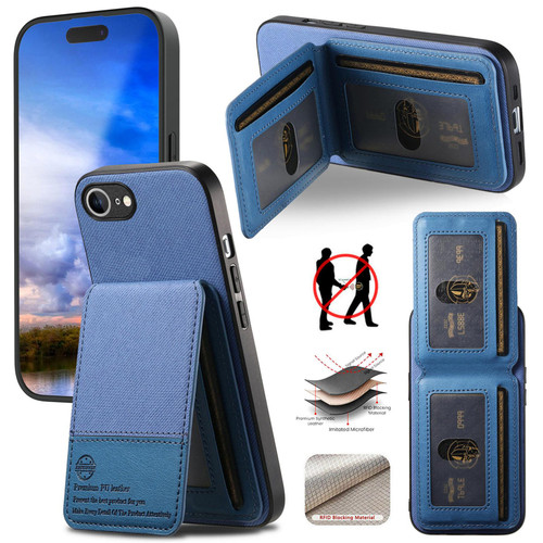 iPhone 16e / 17e Twill Fabric Leather Vertical Flip RFID Card Bag Phone Case - Blue