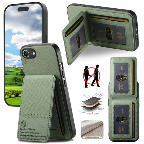 iPhone 16e / 17e Twill Fabric Leather Vertical Flip RFID Card Bag Phone Case - Green