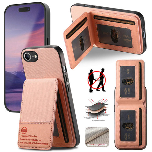 iPhone 16e / 17e Twill Fabric Leather Vertical Flip RFID Card Bag Phone Case - Pink