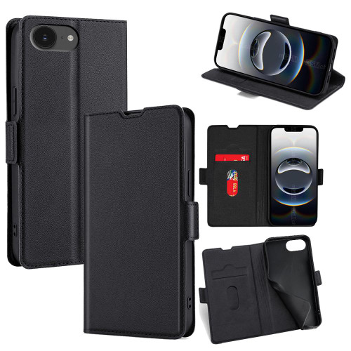 iPhone 16e / 17e Ultra-thin Voltage Side Buckle Horizontal Flip Leather Phone Case - Black