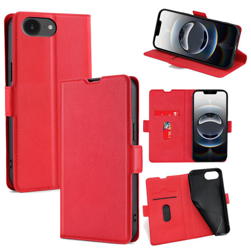 iPhone 16e / 17e Ultra-thin Voltage Side Buckle Horizontal Flip Leather Phone Case - Red