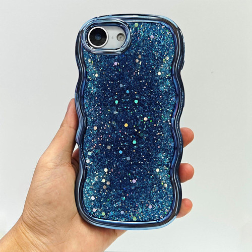 iPhone 16e / 17e Wave Glitter Sequined Electroplated Phone Case - Blue