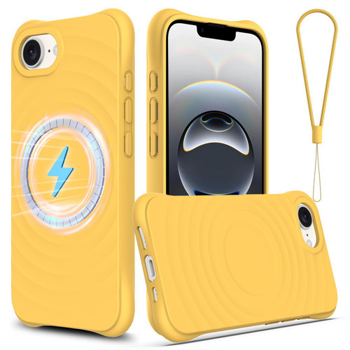 iPhone 16e / 17e Wave Texture MagSafe Magnetic Liquid Silicone Phone Case - Yellow