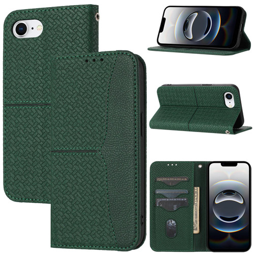 iPhone 16e / 17e Woven Texture Stitching Magnetic Leather Phone Case - Green