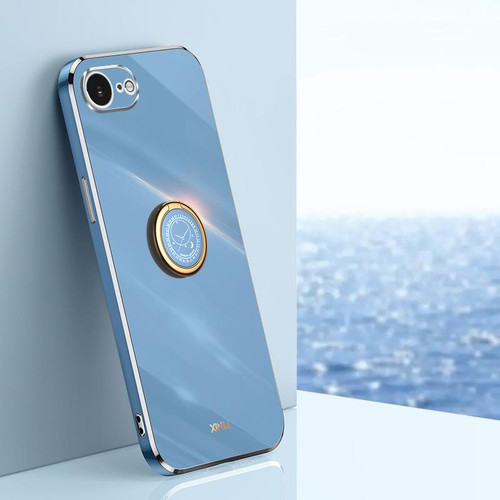 iPhone 16e / 17e XINLI Straight Edge 6D Electroplate TPU Phone Case with Ring Holder - Celestial Blue
