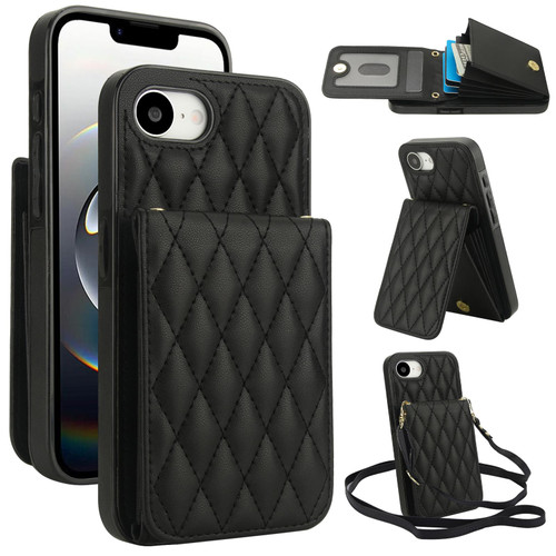 iPhone 16e / 17e YM015 Crossbody Rhombic Card Bag RFID Phone Case - Black