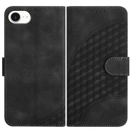 iPhone 16e / 17e YX0060 Elephant Head Embossed Phone Leather Case with Lanyard - Black