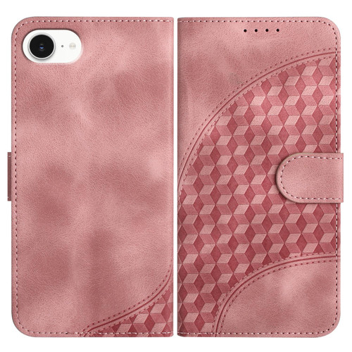iPhone 16e / 17e YX0060 Elephant Head Embossed Phone Leather Case with Lanyard - Pink