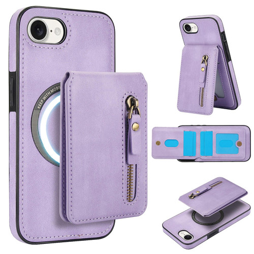 iPhone 16e / 17e Zipper Wallet Split MagSafe Leather Back Phone Case - Purple