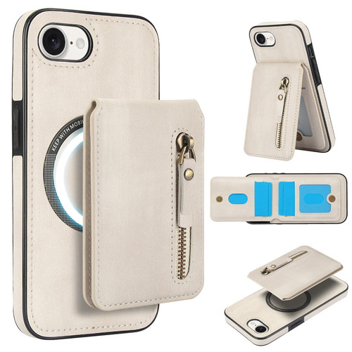 iPhone 16e / 17e Zipper Wallet Split MagSafe Leather Back Phone Case - White