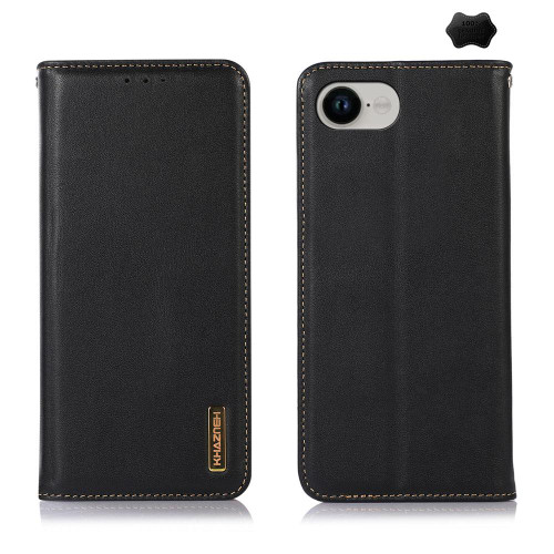 iPhone 16e / 17e KHAZNEH Nappa Top Layer Cowhide Leather Phone Case - Black