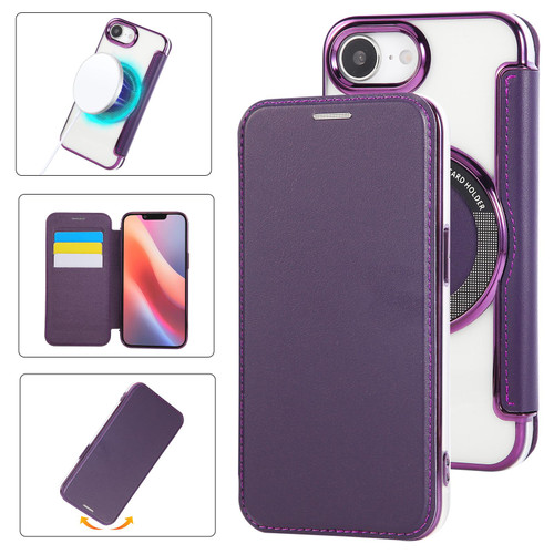 iPhone 16e / 17e Ultra-thin Magnetic Plating Vegan Leather Phone Case - Purple