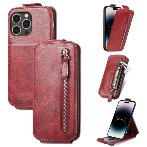 iPhone 14 Pro Max  Zipper Wallet Vertical Flip Leather Phone Case - Red
