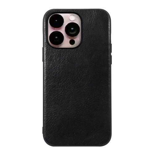 iPhone 14 Pro Max Genuine Leather Double Color Crazy Horse Phone Case  - Black