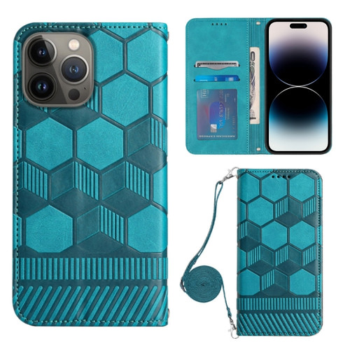 iPhone 14 Pro Max Crossbody Football Texture Magnetic PU Phone Case  - Light Blue