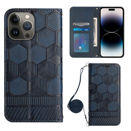 iPhone 14 Pro Max Crossbody Football Texture Magnetic PU Phone Case  - Dark Blue