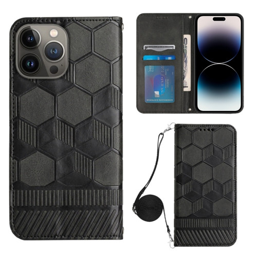 iPhone 14 Pro Max Crossbody Football Texture Magnetic PU Phone Case  - Black
