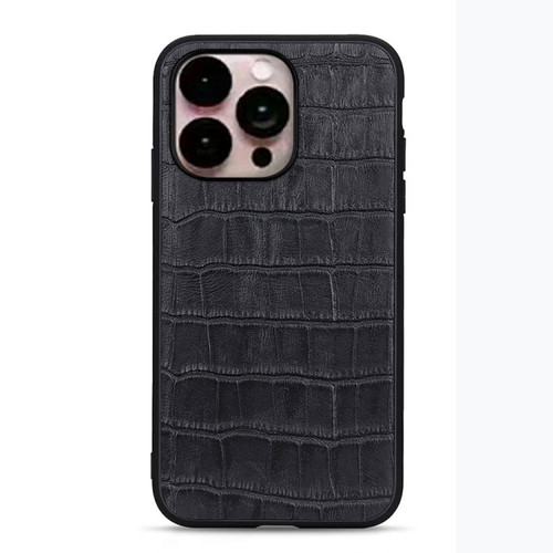 iPhone 14 Pro Max Crocodile Texture Genuine Leather Phone Case  - Black