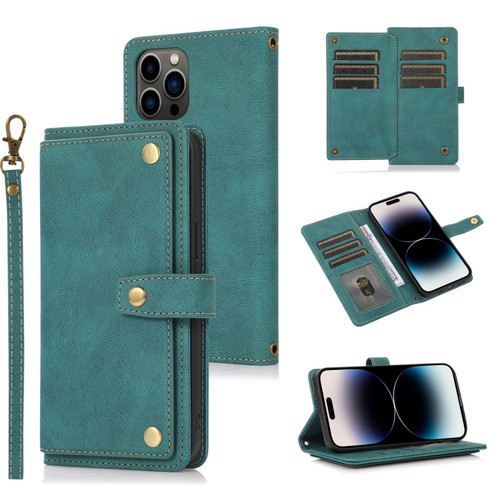 iPhone 14 Pro Max Lanyard Leather Phone Case  - Lake Blue