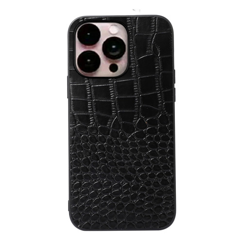 iPhone 14 Pro Max Crocodile Top Layer Cowhide Leather Case  - Black