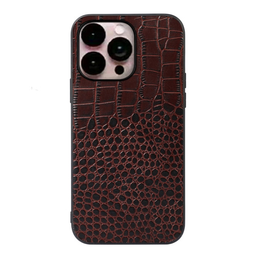 iPhone 14 Pro Max Crocodile Top Layer Cowhide Leather Case  - Coffee