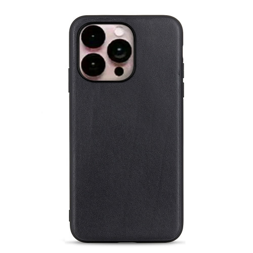 iPhone 14 Pro Max Lambskin Texture Genuine Leather Phone Case  - Black