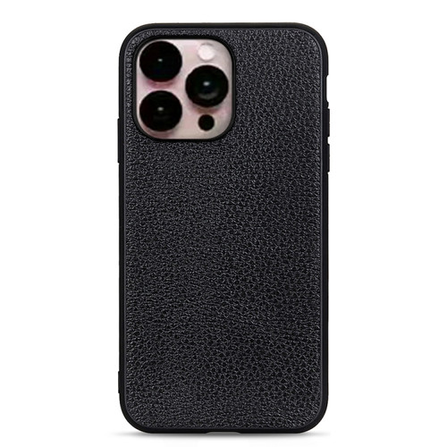iPhone 14 Pro Max Litchi Texture Genuine Leather Phone Case  - Black