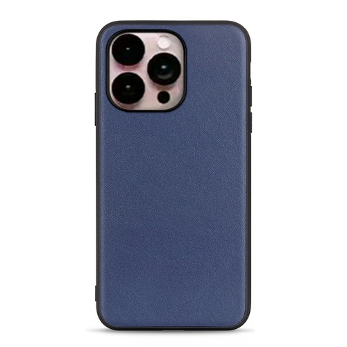 iPhone 14 Pro Max Lambskin Texture Genuine Leather Phone Case  - Blue