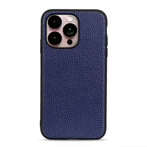 iPhone 14 Pro Max Litchi Texture Genuine Leather Phone Case  - Blue