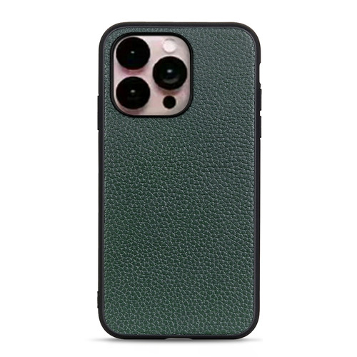 iPhone 14 Pro Max Litchi Texture Genuine Leather Phone Case  - Green