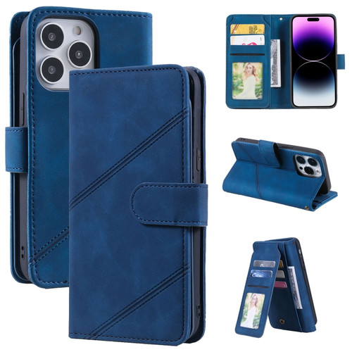 iPhone 14 Pro Max Skin Feel Multi-card Wallet Leather Phone Case - Blue