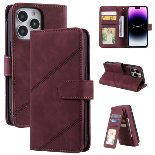 iPhone 14 Pro Max Skin Feel Multi-card Wallet Leather Phone Case - Red