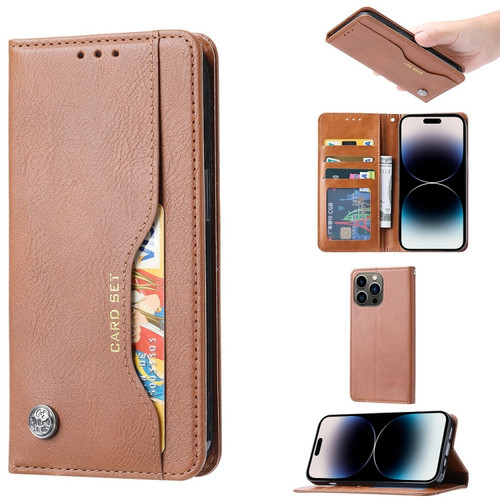 iPhone 14 Pro Max Knead Skin Texture Horizontal Flip Leather Case  - Brown