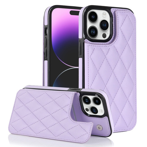 iPhone 14 Pro Max Double Buckle Rhombic PU Leather Phone Case - Purple