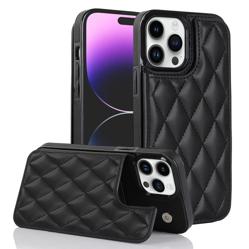 iPhone 14 Pro Max Double Buckle Rhombic PU Leather Phone Case - Black