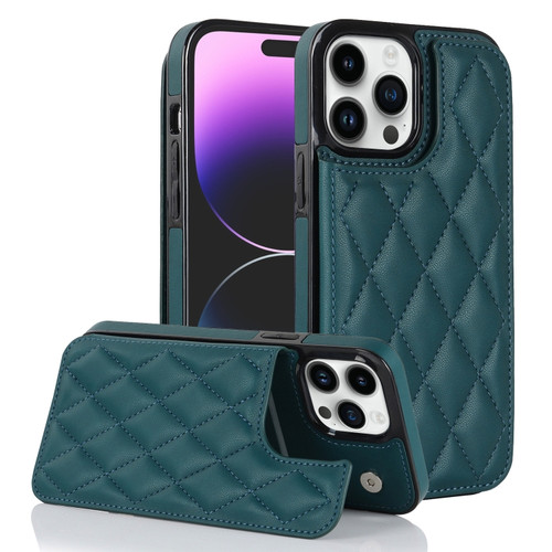 iPhone 14 Pro Max Double Buckle Rhombic PU Leather Phone Case - Green